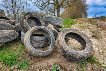 Gauangelloch, Germany - 2nd March 2026: Pile of old tires © Firn
