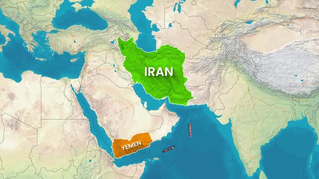 Iran and Yemen Maritime Trade Route Map Animation Footage