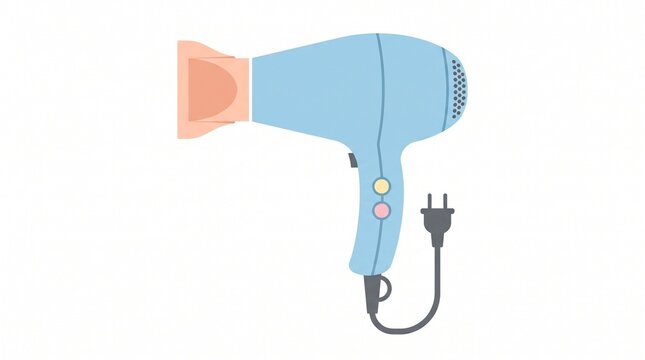 Professional blue hair dryer illustration with blow dryer white background power tool beauty tool