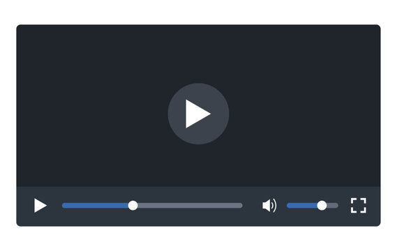 Modern video player interface with play button, progress bar, volume control, and fullscreen icon, flat vector design