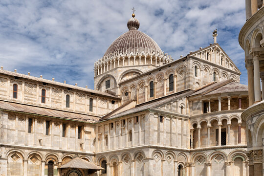 Exterior view of the Pisa Cathedral in the Square of Miracles