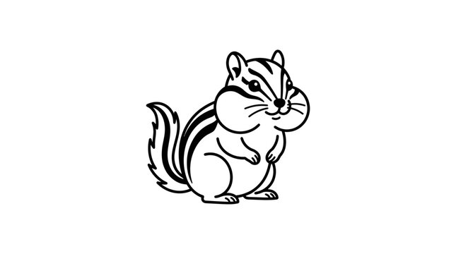 Cute chipmunk standing line art illustration isolated on white.