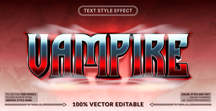 Vampire 3D editable text effect vector template for halloween party flyers, horror movie posters, gothic banners, and spooky event graphics. Fully customizable graphic style