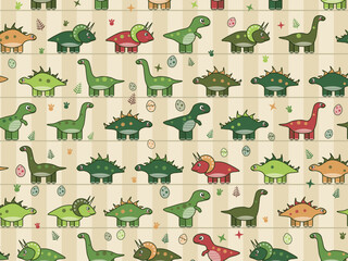 Kawaii T Rex And Triceratops Seamless Pattern © iushakovsky