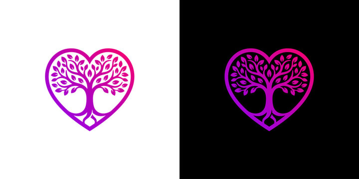 Heart Shaped Tree of Life Logo Pink and Purple Gradient