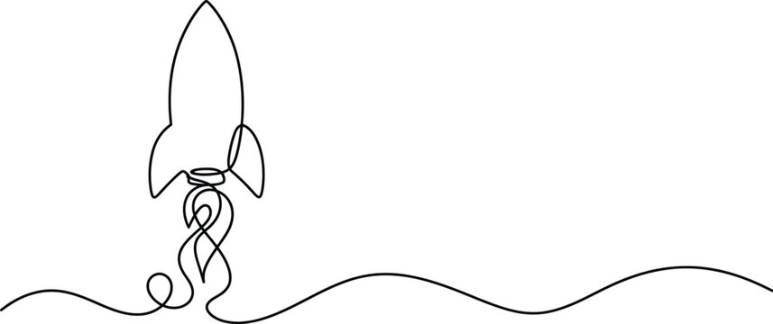 Continuous single line drawing of a rocket taking off