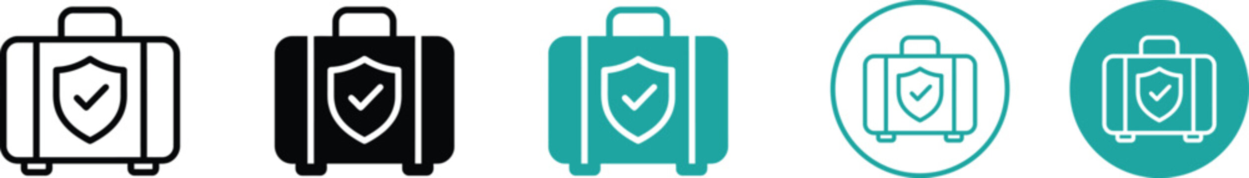 Set of secure suitcase icons with shield and check mark