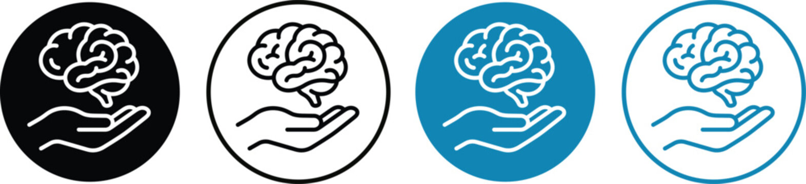 Human hand holding a brain icon set on white background