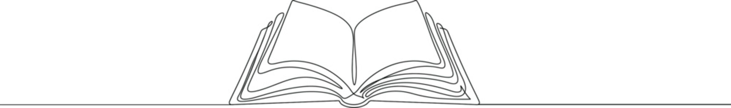 Open book continuous line drawing vector illustration