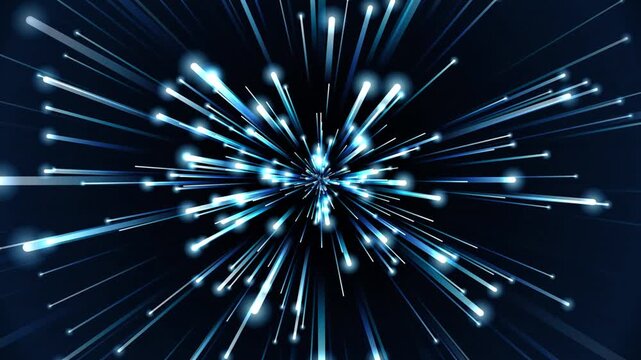 Abstract background with blue light streaks radiating from the center, simulating a highspeed warp drive or hyperspace travel effect