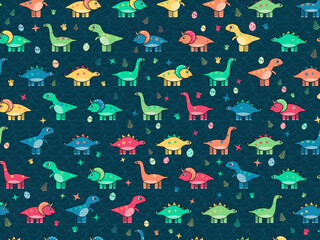 Colorful Prehistoric Dinosaurs Childrens Wallpaper Design © iushakovsky