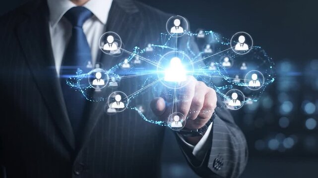 Audience segmentation and customer network targeting concept. Person selecting connected group icon. customer profiling, market segmentation, lead targeting, community reach digital marketing strategy