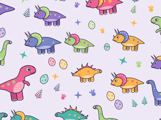 Kawaii T Rex And Triceratops Seamless Pattern © iushakovsky