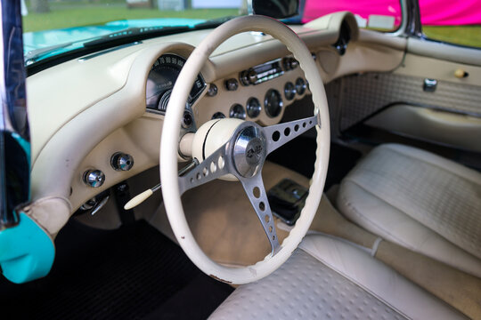 Interior of a 1957 Chevrolet Corvette C1 retro car.