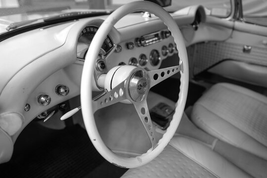 Interior of a 1957 Chevrolet Corvette C1 retro car.