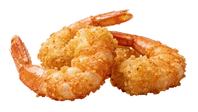 Golden crispy breaded shrimp tails, delicious seafood appetizer isolated on transparent background