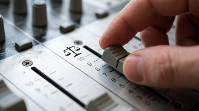 Audio mixer control hand volume fader ai ethics regulation studio closeup