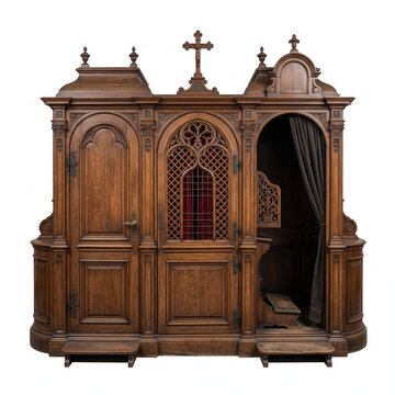 Confessional booth in classic design featuring intricate woodwork  