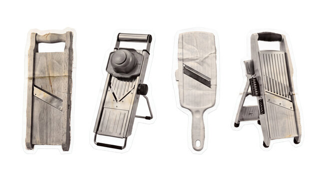mandoline slicer , newspaper collage cutout set PNG