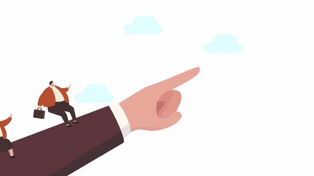Business people following leadership hand pointing way to success, teamwork and career progress concept