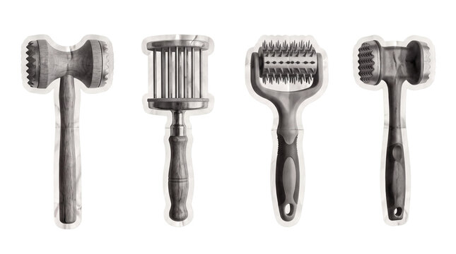 meat tenderizer , newspaper collage cutout set PNG
