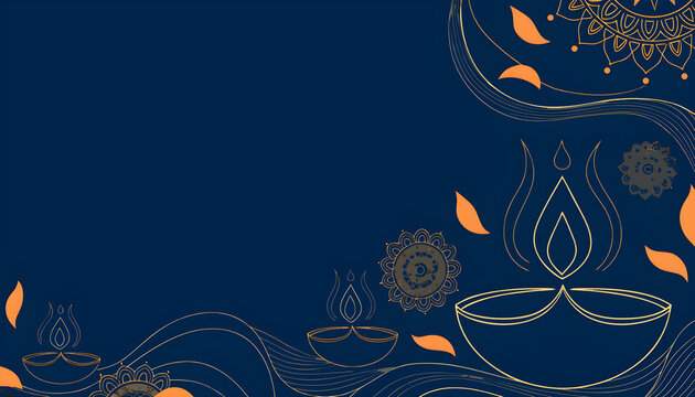 Happy Diwali Festival of Lights Vector Banner with Gold Diya Lamp and Copy Space
