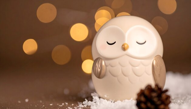 Figura de b&uacute;ho sobre nieve con pi&ntilde;a y luces desenfocadas
