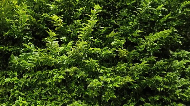 Hojas de arbusto verde meci&eacute;ndose con el viento (primer plano)