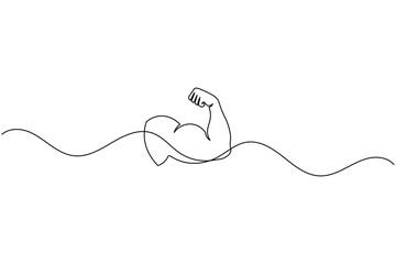 Obraz premium Human arm bicep muscle flexing power continuous one line drawing minimalist fitness energy vector illustration