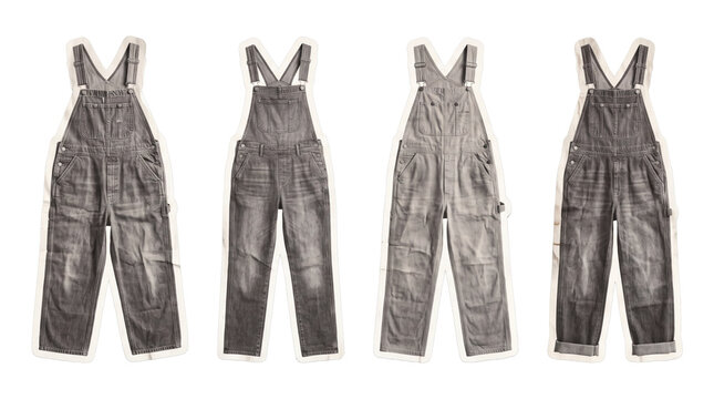 overalls , newspaper collage cutout set PNG