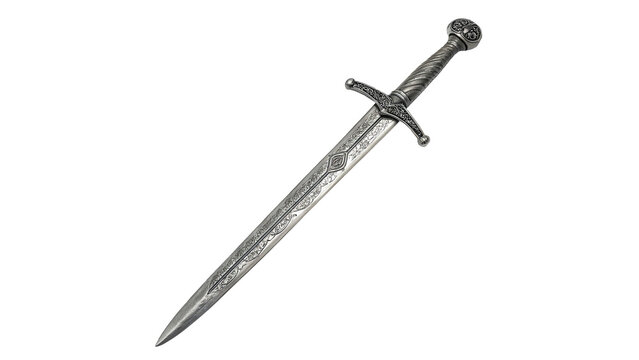 Ancient metallic steel dagger sword weapon model isolated on transparent background