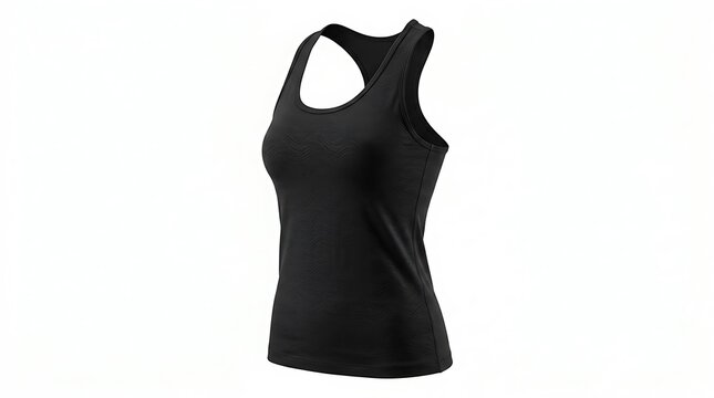 Black women sleeveless tank top isolated on white background with black shirt