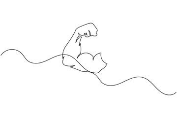Obraz premium Human arm bicep muscle flexed continuous one line art bodybuilder power vector illustration