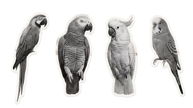 parrot , newspaper collage cutout set PNG