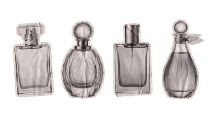perfume bottle , newspaper collage cutout set PNG