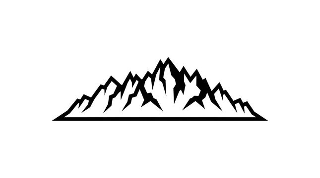 Sharp pointed mountain peak icon rendered in simple black and white vector line art style suitable for outdoor adventure branding logos and travel website design elements