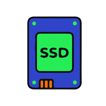 Flat vector illustration of a blue solid state drive ssd icon