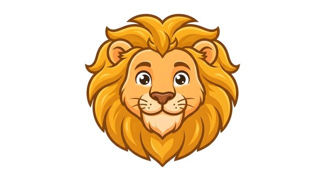 Majestic cartoon lion head featuring a vibrant yellow mane and a friendly expression created in a clean vector art style isolated on a white background