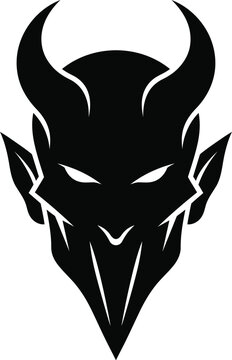 Demon silhouette vector graphic with horns and fierce face shape, black contour symbol