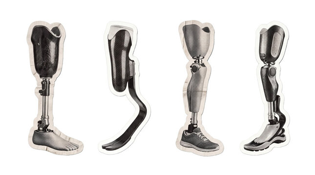 prosthetic leg , newspaper collage cutout set PNG