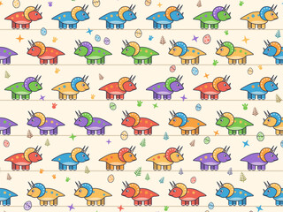 Funny Dino Friends With Eggs And Footprints © iushakovsky