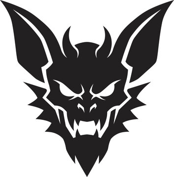 Bat monster silhouette vector illustration, dark creature graphic symbol with horns and fangs