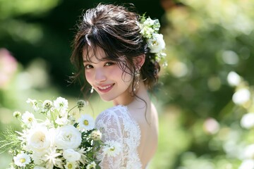 Fototapeta premium 幸せに微笑む日本人花嫁の美しいウェディングフォト