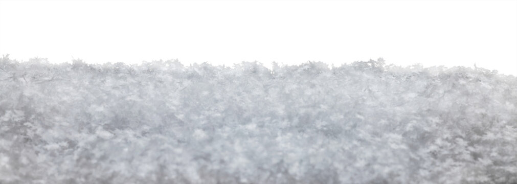 Realistic fluffy snow border isolated on white background for Christmas, New Year and winter design