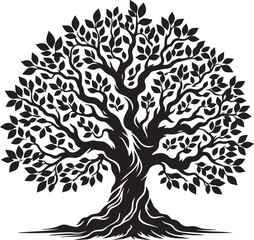 Fototapeta premium Elegant Black Tree Silhouette Vector Illustration Isolated on White Background – Nature Logo, Stencil and Cricut Cut File Design