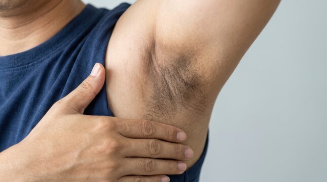 Closeup of dark skin pigmentation in the armpit area