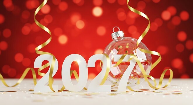 Golden 2017 celebration with festive ribbon