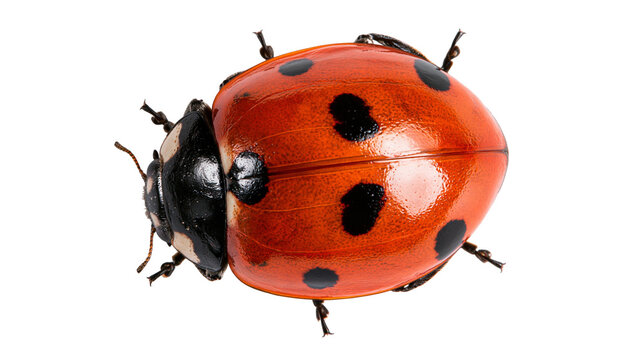 Seven-spotted ladybug with bright red elytra and black spots
