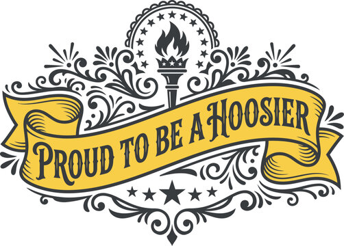 Proud To Be A Hoosier Decorative Ribbon Banner Starburst State Flag Vector Presented Clear