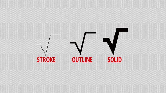 Square root symbol animation: stroke, outline, and solid styles for mathematical and educational motion.